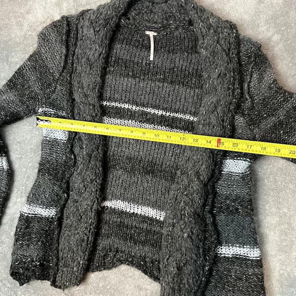Free People Cardigan Sweater Womens M Wool Blend Chunky Knit Dark Grey Striped - Picture 10 of 11